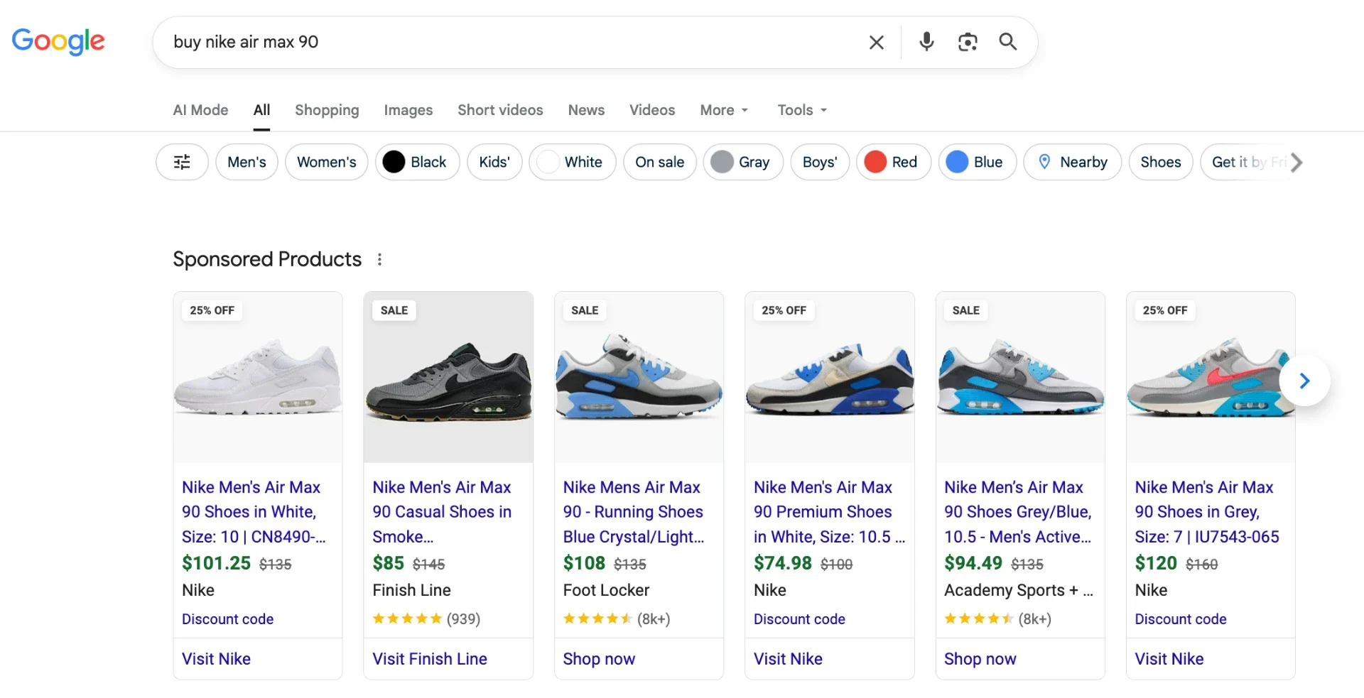 Primer Google Shopping oglasa: slika proizvoda, cena i ime prodavnice u Google pretrazi